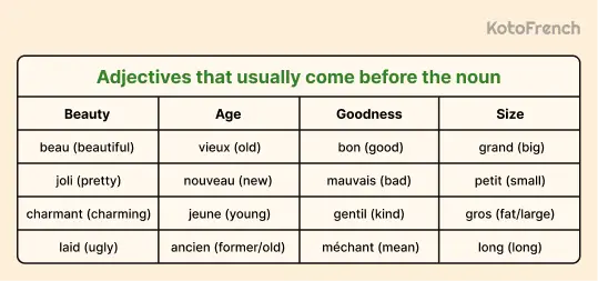 Adjectives that usually come before noun 1